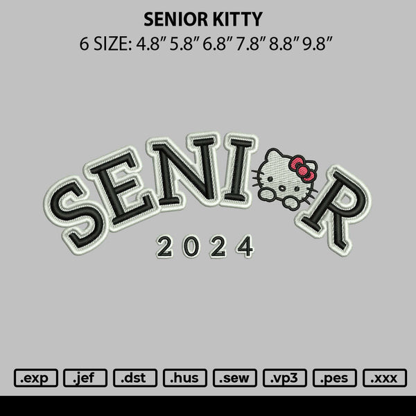 Senior Kitty Embroidery File 6 sizes