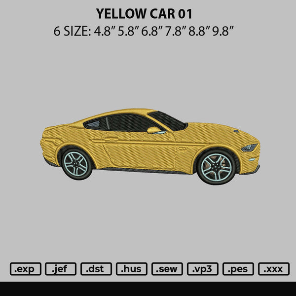 Yellow Car Embroidery File 6 sizes