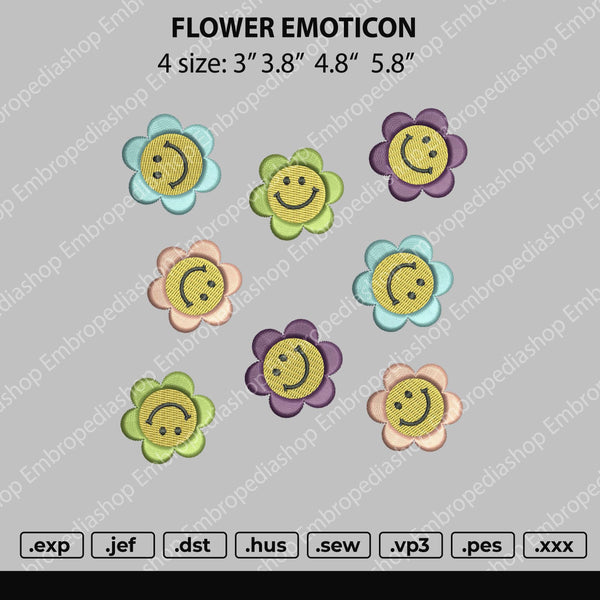 Flower Emoticon Embroidery File 4 size