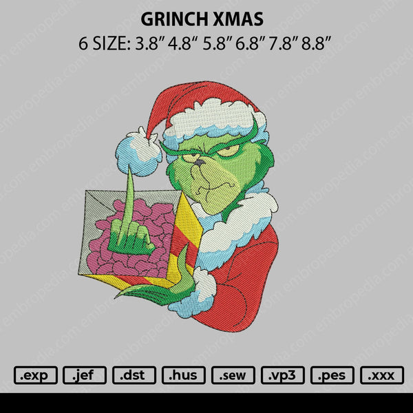 Grinch Xmas Embroidery File 6 sizes