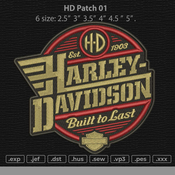 Harley Davidson 01 Embroidery File 6 Size