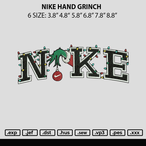 Nike Hand Grinch Embroidery File 6 sizes
