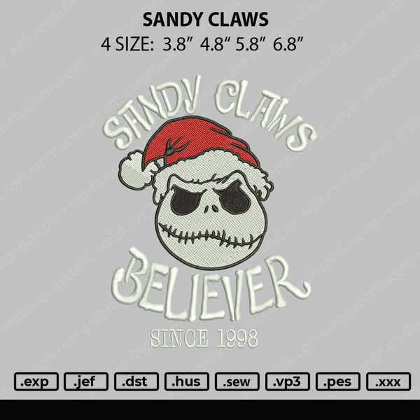 Sandy Claws Embroidery File 4 size