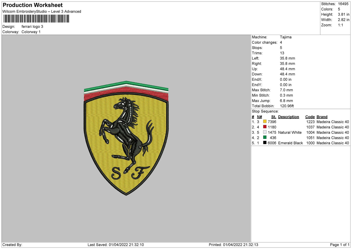 Ferrari logo rectangle Embroidery Design Download - EmbroideryDownload