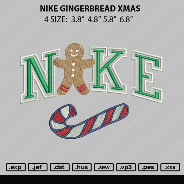 Nike Gingerbread Xmas Embroidery File 4 size