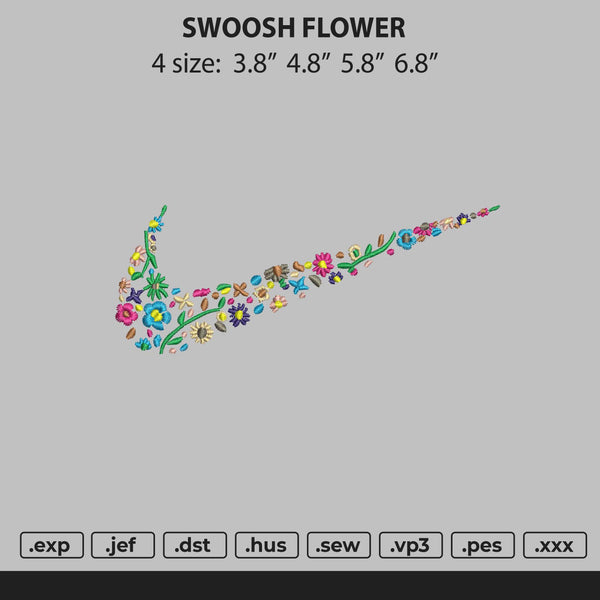 Swoosh Flowers Embroidery File 4 size