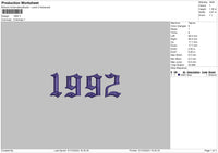 1992 Number Embroidery File 6 sizes