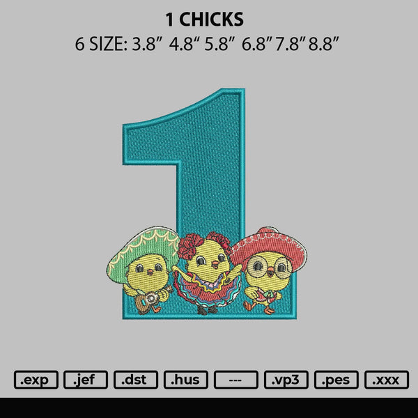 1 Chicks Embroidery File 6 sizes