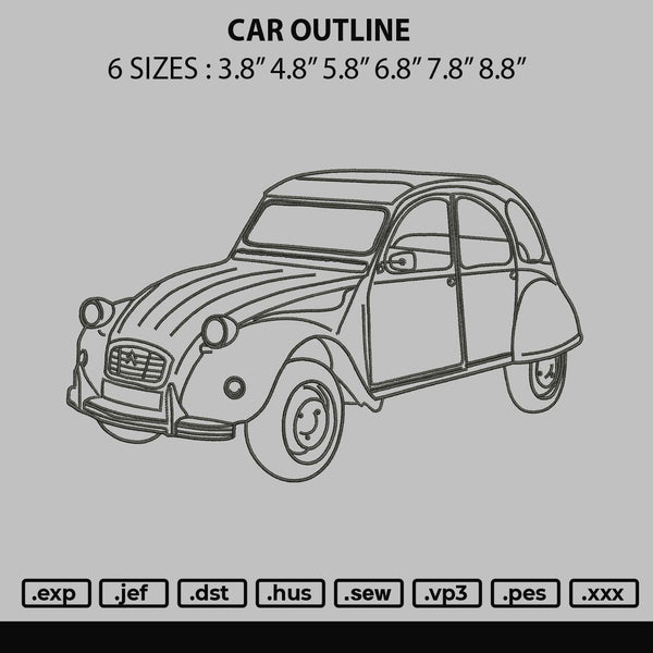 Car Outline 3024 Embroidery File 6 sizes