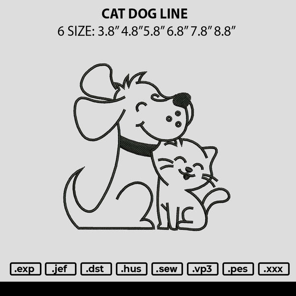 Cat Dog Line Embroidery File 6 sizes