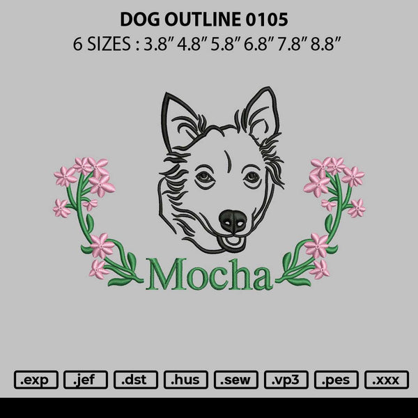 Dog Outline 0105 Embroidery File 6 sizes