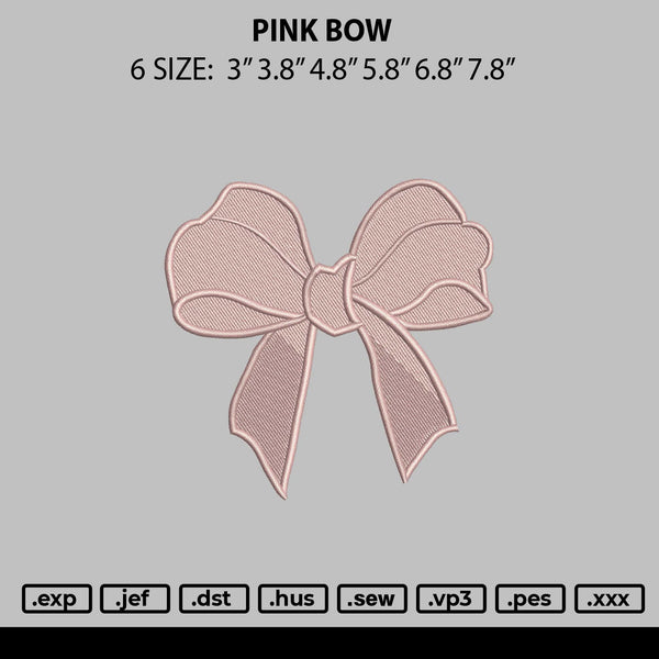 Pink Bow Embroidery File 6 sizes