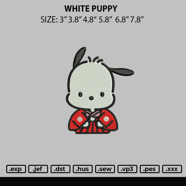 White Puppy Embroidery File 6 sizes