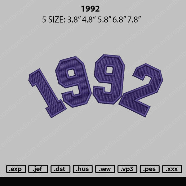 1992 Embroidery File 5 sizes