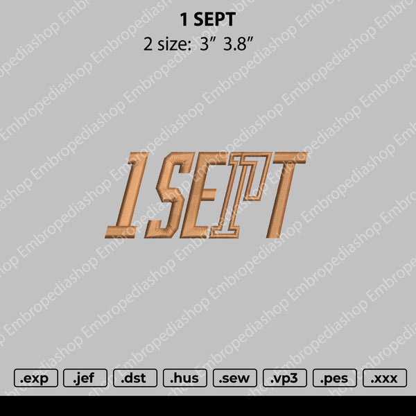 one Sept Text Embroidery File 2 size