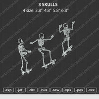 3 Skulls Embroidery File 4 size