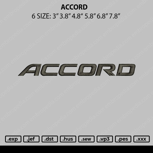 Accord Embroidery file 6 sizes