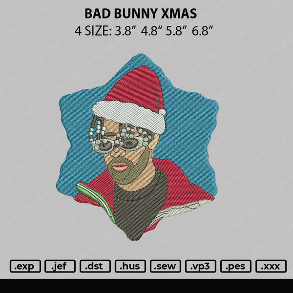 Bad Bunny Xmas Embroidery File 4 size