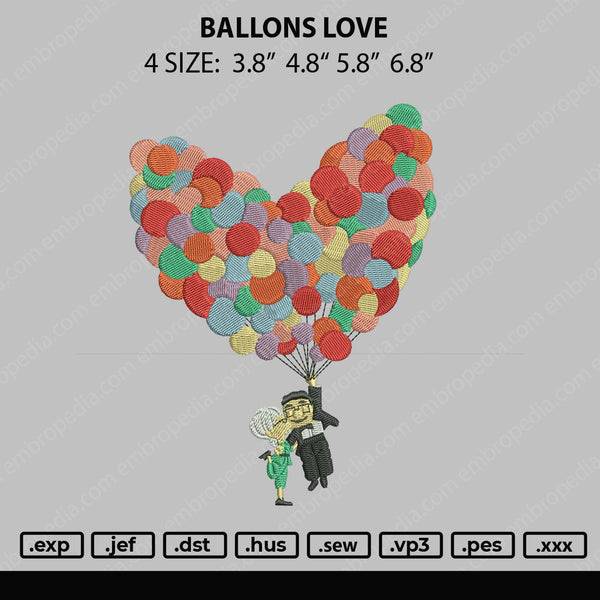 Ballons Love Embroidery File 4 size