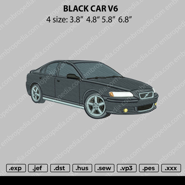 Black Car V6 Embroidery File 4 size