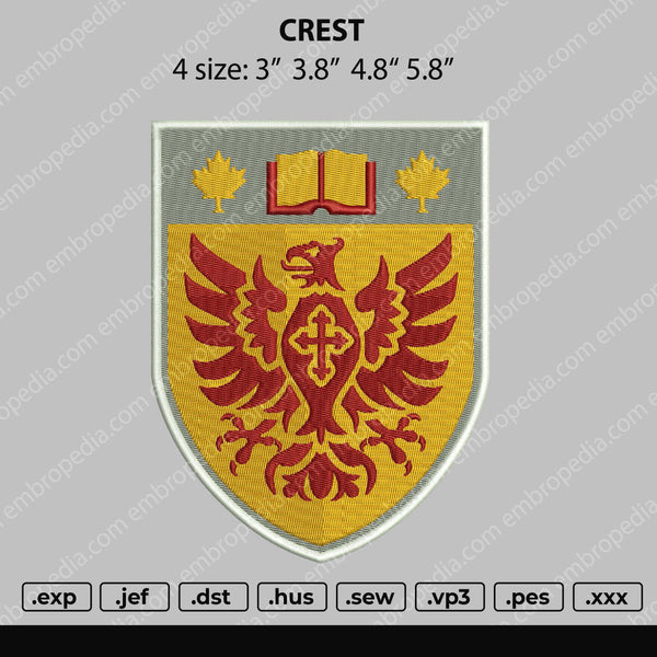 Crest Embroidery File 4 size
