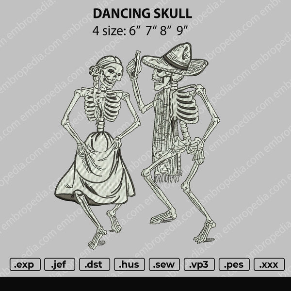 Dancing Skull Embroidery File 4 size
