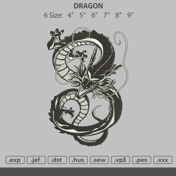 Dragon Embroidery File 6 Size