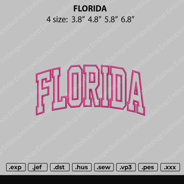 Florida Text Embroidery File 4 size