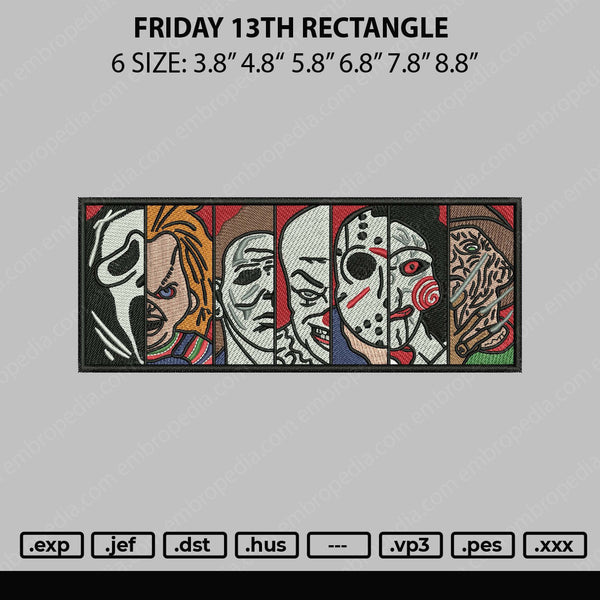 Friday The 13Th Rectangle Embroidery File 6 sizes