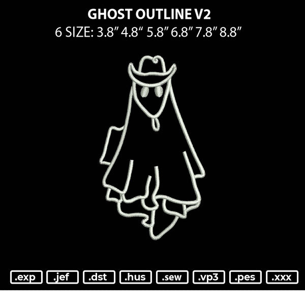 Ghost Outline V2 Embroidery File 6 sizes