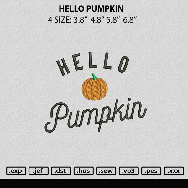 Hello Pumpkin Embroidery File 4 size