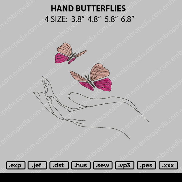 Hand Butterflies Embroidery File 4 size