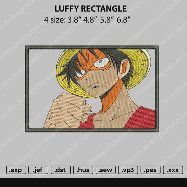 Luffy Rectangle Embroidery File 4 size