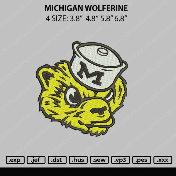 Michigan Wolferine Embroidery File 4 size
