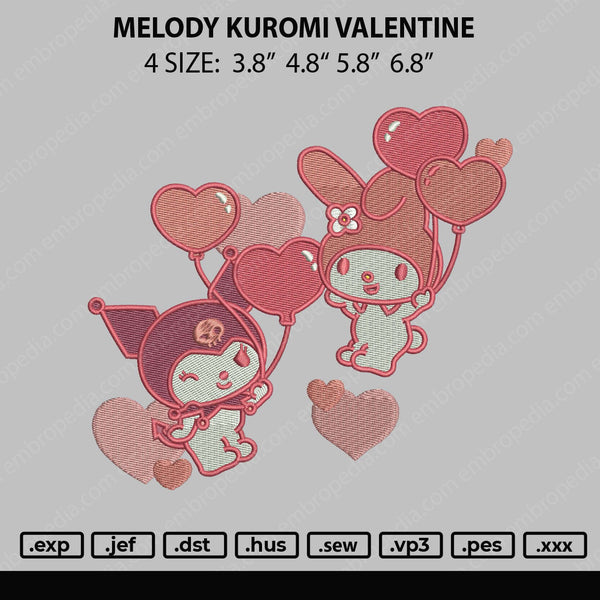 Melody Kuromi Valentine Embroidery File 4 size
