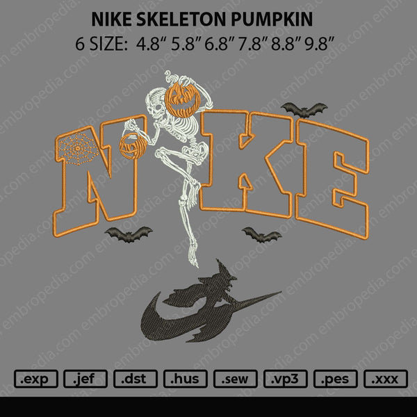 Nike Skeleton Pumpkin Embroidery File 6 sizes