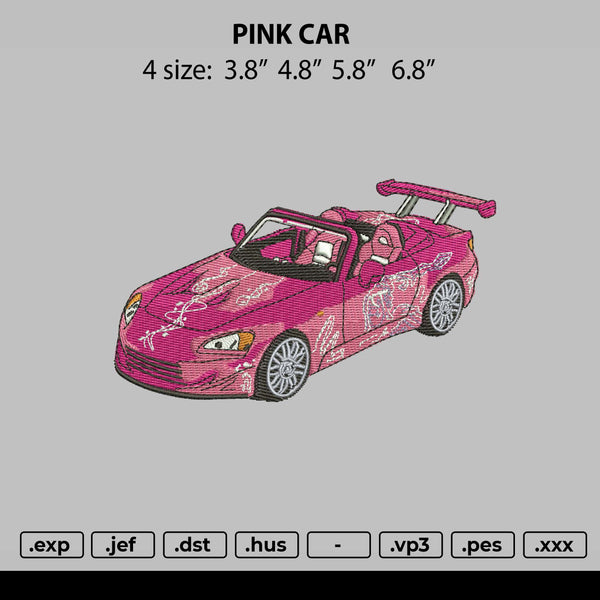 Pink Car Embroidery File 4 size