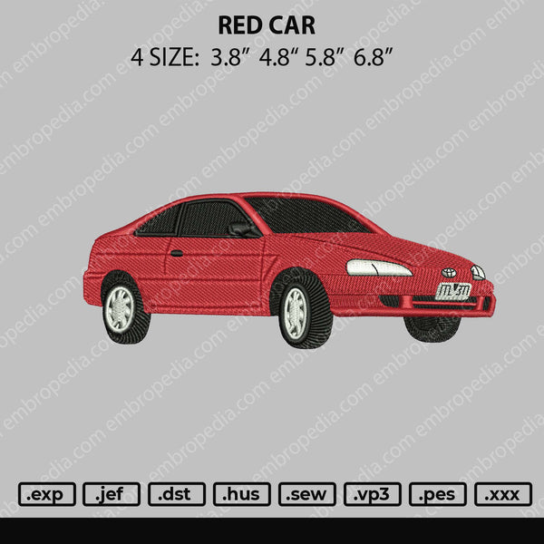 Red Car Embroidery File 4 size