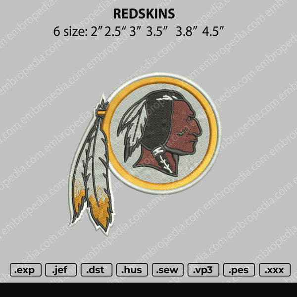Redskins Embroidery File 6 size