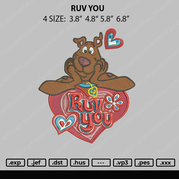 Ruv You Embroidery File 4 size
