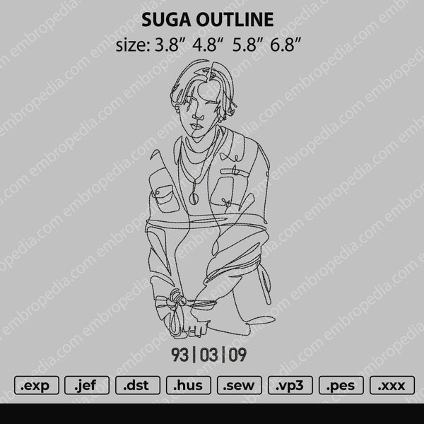 Suga Outline Embroidery File 4 size