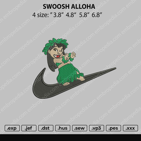 Swoosh Alloha Embroidery File 4 size