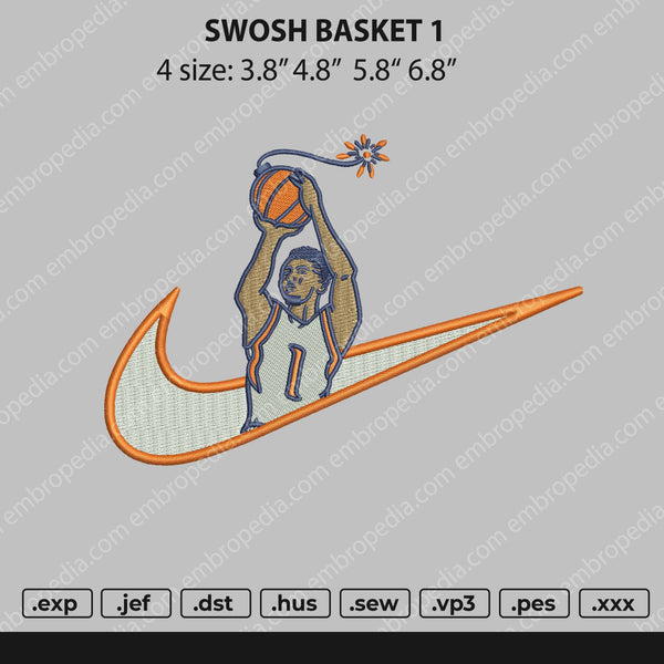 Swoosh Basket 1 Embroidery File 4 size