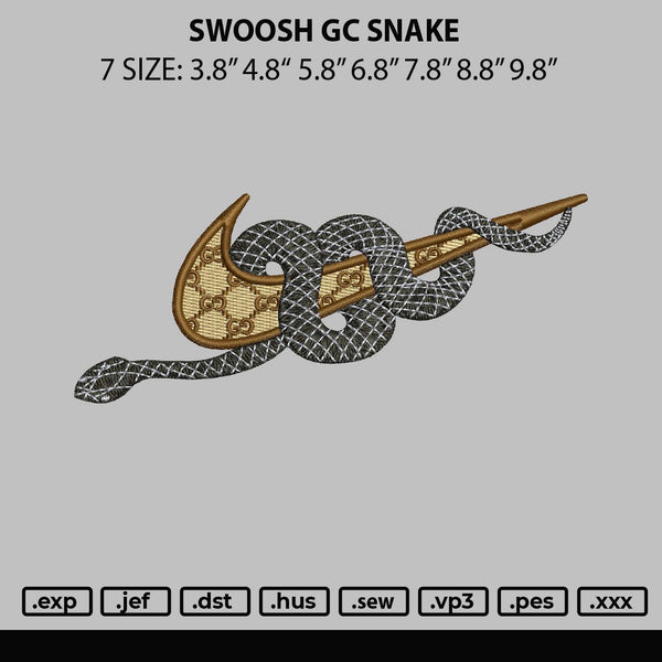 Swoosh Gc Snake Embroidery File 7 sizes