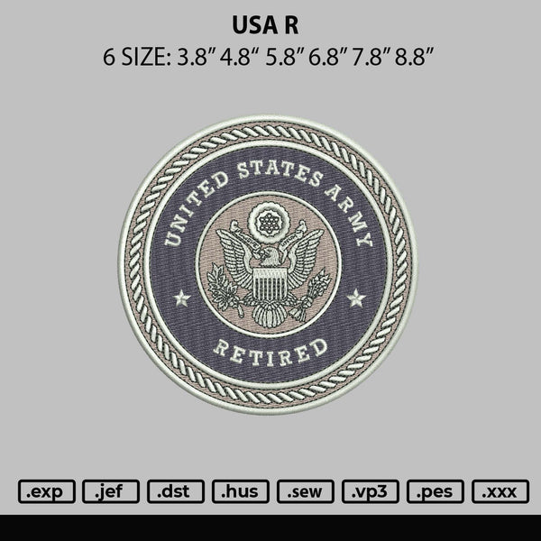 Usa R Embroidery File 6 sizes