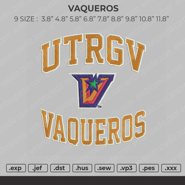 Vaqueros Embroidery File 9 Size