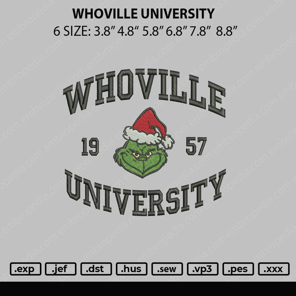 Whoville University Embroidery File 6 sizes
