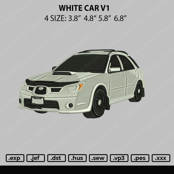 White Car V11 Embroidery File 4 size