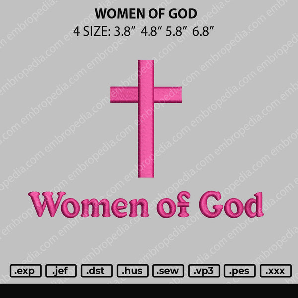 Women Of God Text Embroidery File 4 size