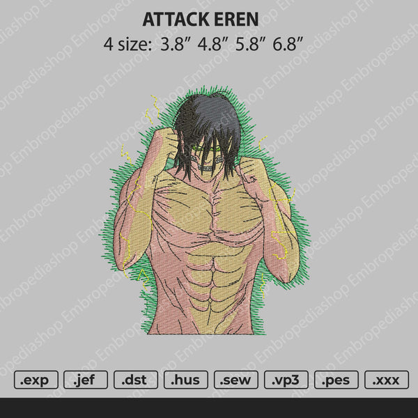 Attack Eren Embroidery File 4 size
